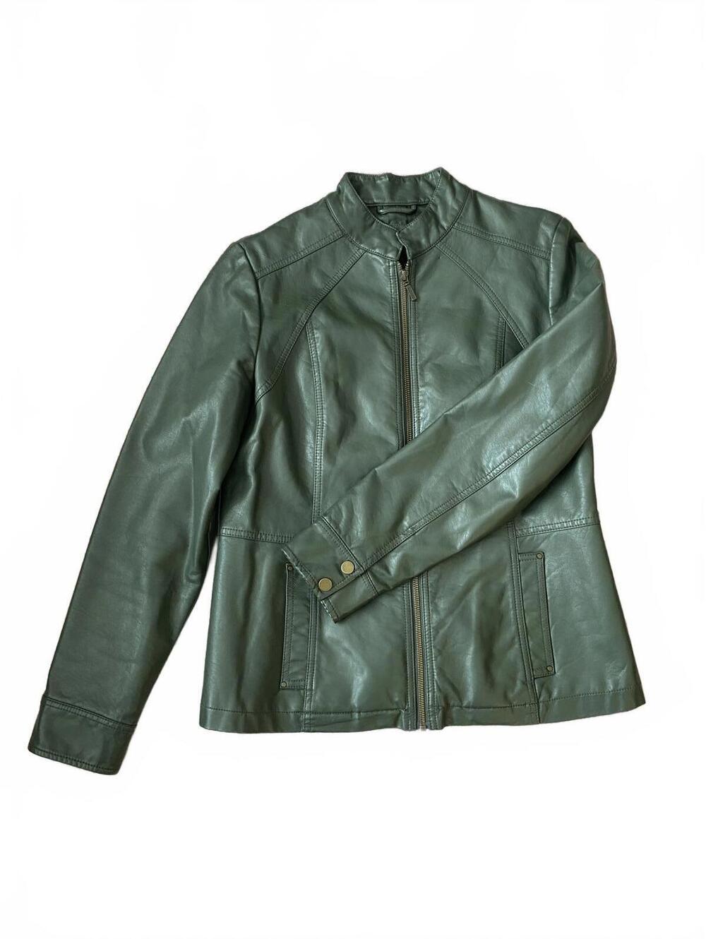 Northern Reflections Business Casual Green Faux Leather Zip Jacket Size S
